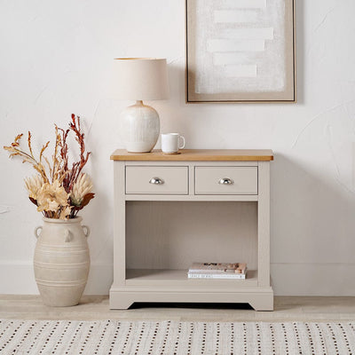 Pacific Lifestyle Outdoors Fairford Parchment White Pine and Oak Wood 2 Drawer Console Table House of Isabella UK