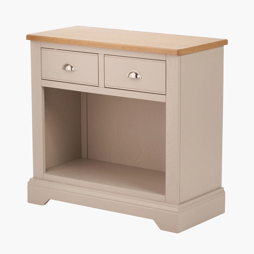 Fairford Parchment White Pine and Oak Wood 2 Drawer Console Table.