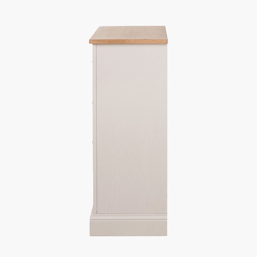 Fairford Parchment White Pine and Oak Wood 5 Drawer Unit.
