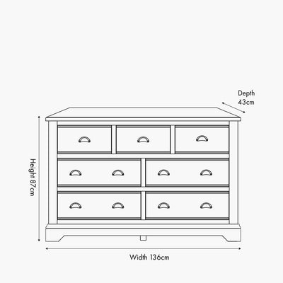 Pacific Lifestyle Outdoors Fairford Parchment White Pine and Oak Wood 7 Drawer Unit House of Isabella UK