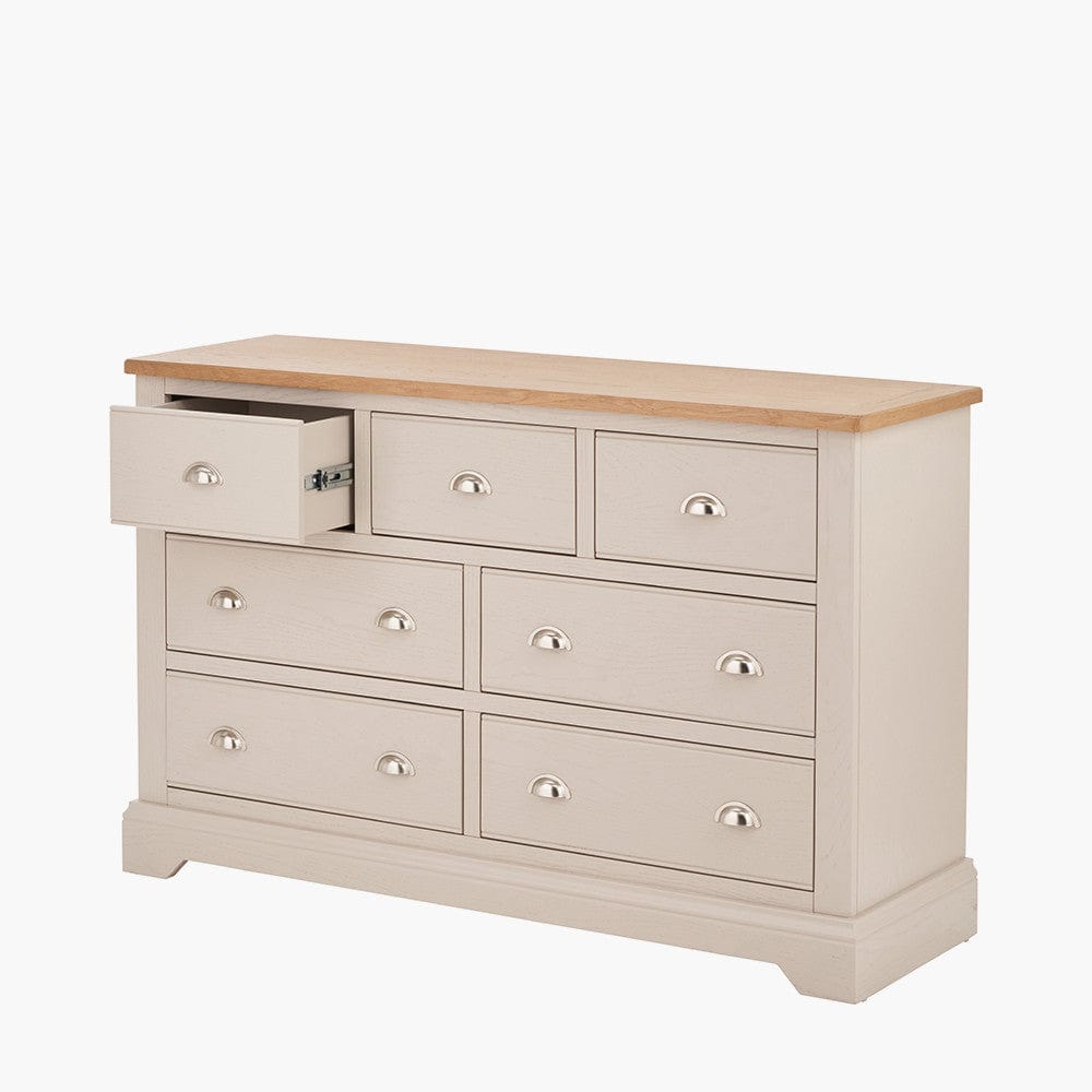 Fairford Parchment White Pine and Oak Wood 7 Drawer Unit.