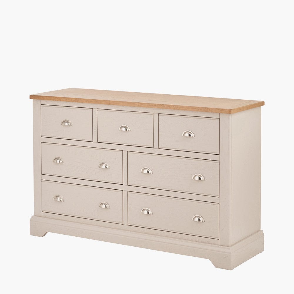 Fairford Parchment White Pine and Oak Wood 7 Drawer Unit.