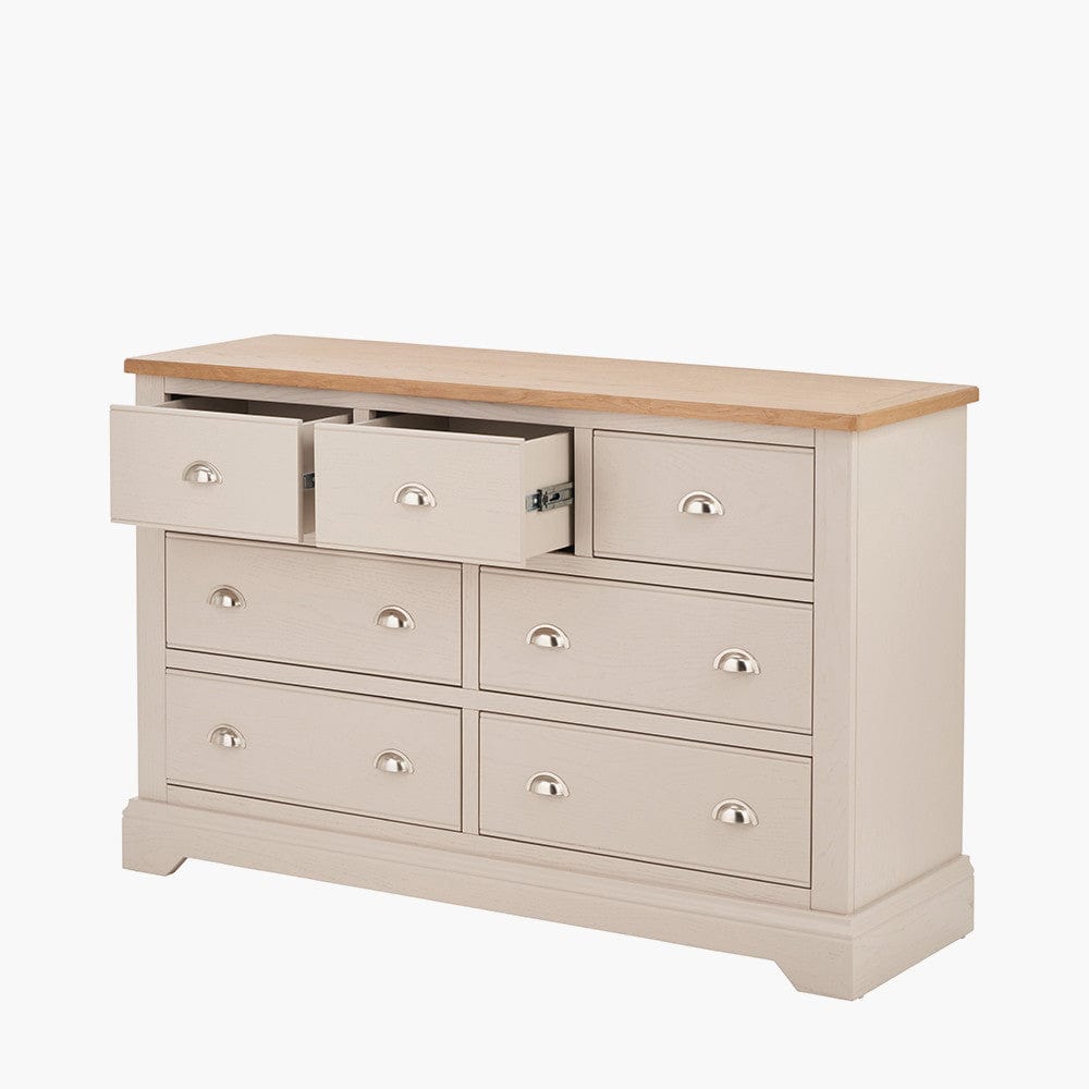 Fairford Parchment White Pine and Oak Wood 7 Drawer Unit.