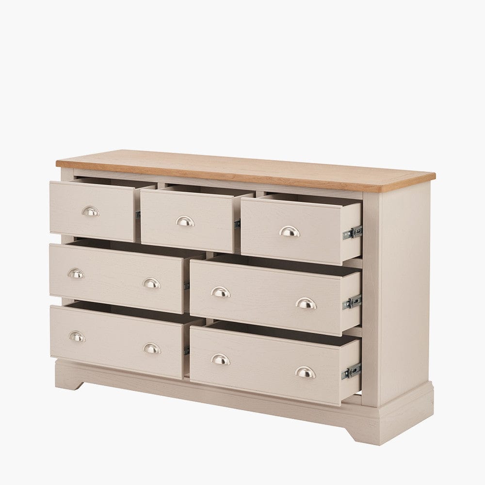 Pacific Lifestyle Outdoors Fairford Parchment White Pine and Oak Wood 7 Drawer Unit House of Isabella UK