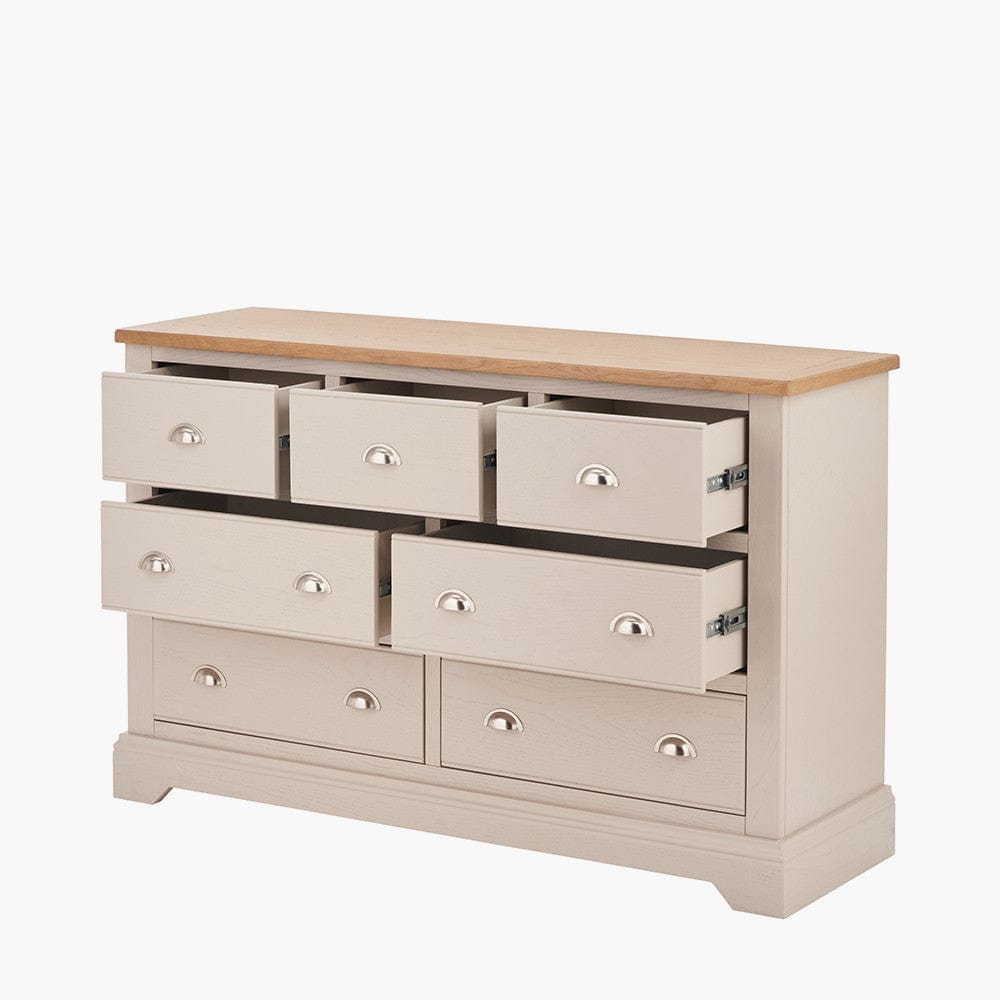 Fairford Parchment White Pine and Oak Wood 7 Drawer Unit.