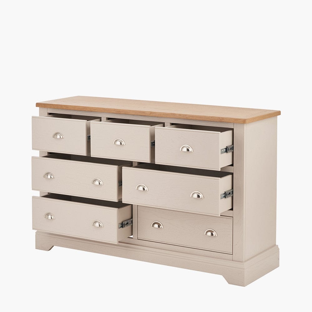 Fairford Parchment White Pine and Oak Wood 7 Drawer Unit.