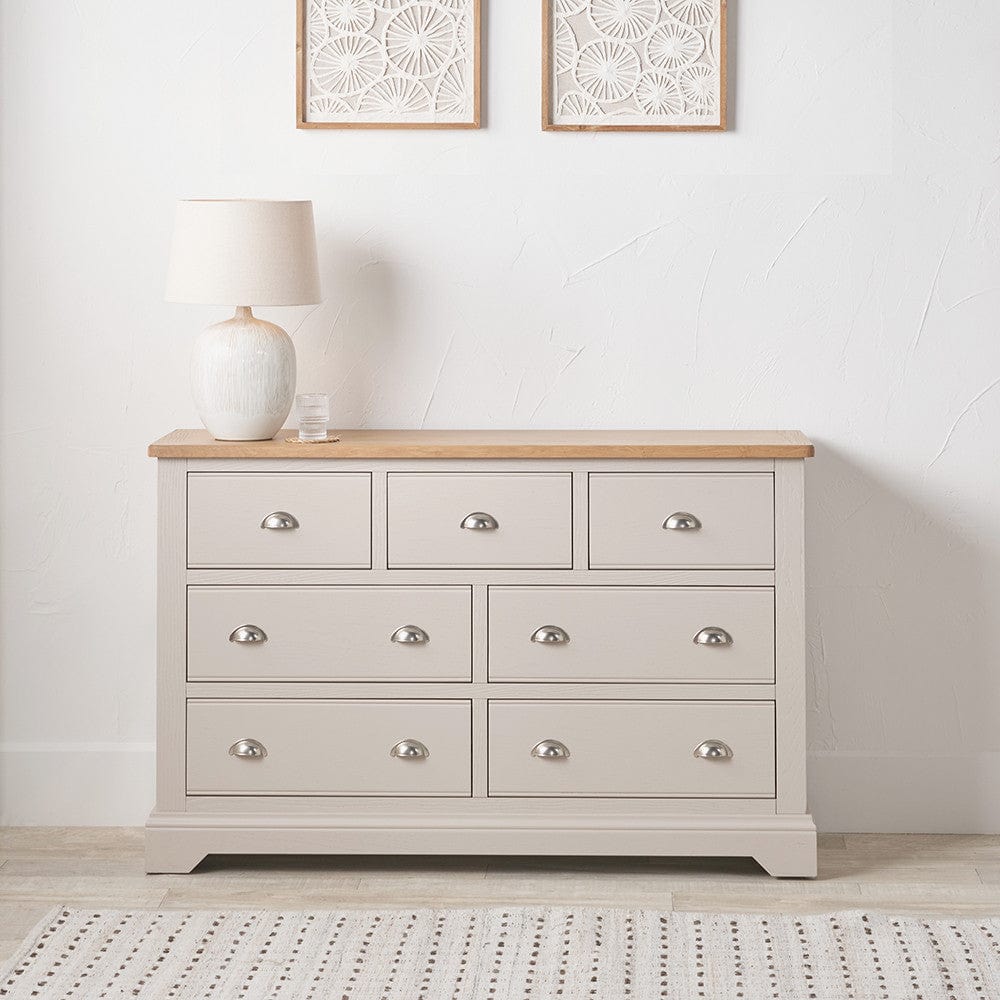Fairford Parchment White Pine and Oak Wood 7 Drawer Unit.