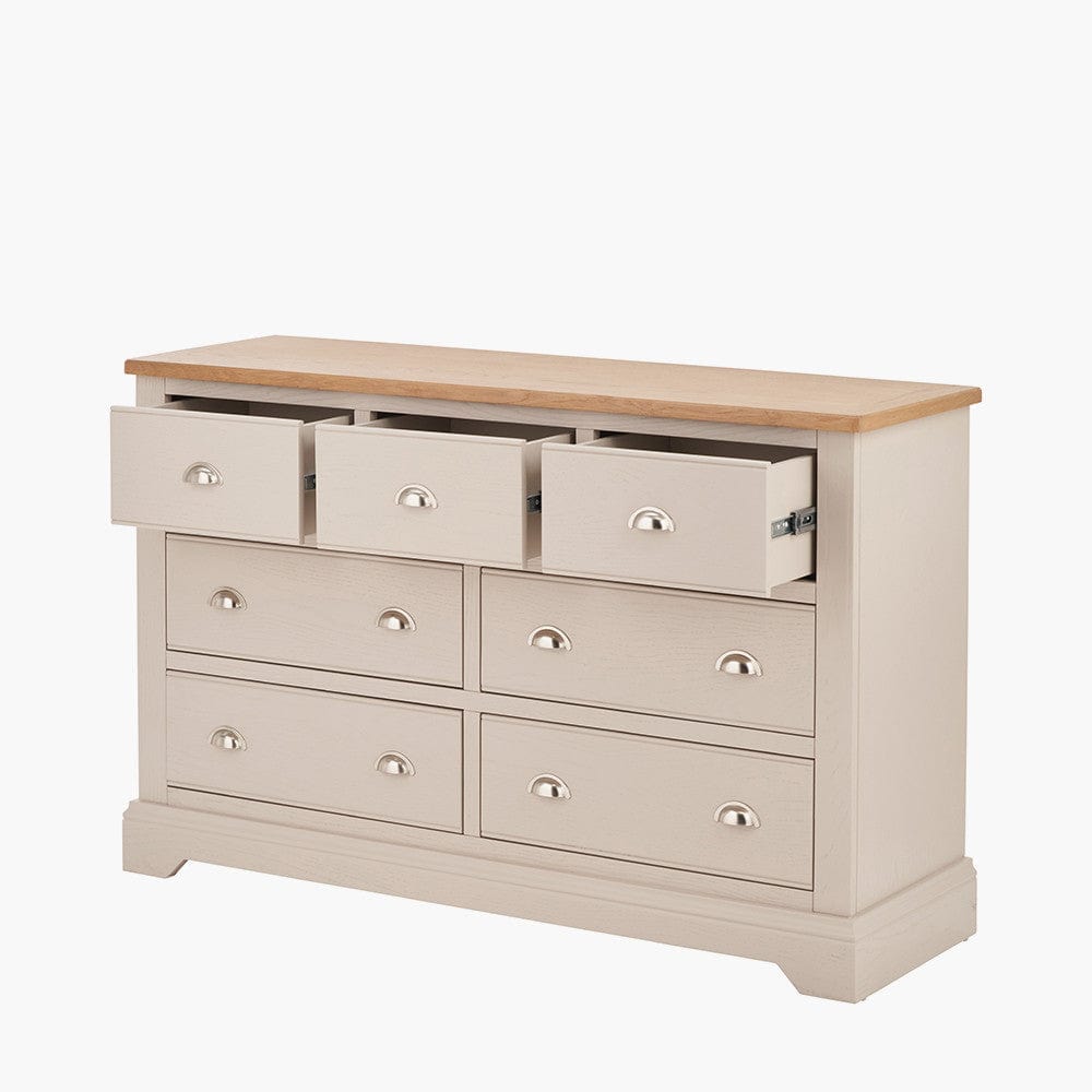 Fairford Parchment White Pine and Oak Wood 7 Drawer Unit.