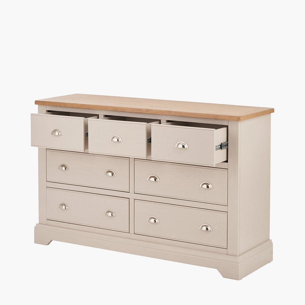 Pacific Lifestyle Outdoors Fairford Parchment White Pine and Oak Wood 7 Drawer Unit House of Isabella UK