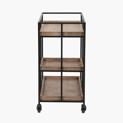 Pacific Lifestyle Outdoors Gallery Natural Wood Veneer and Black Metal Bar Trolley House of Isabella UK