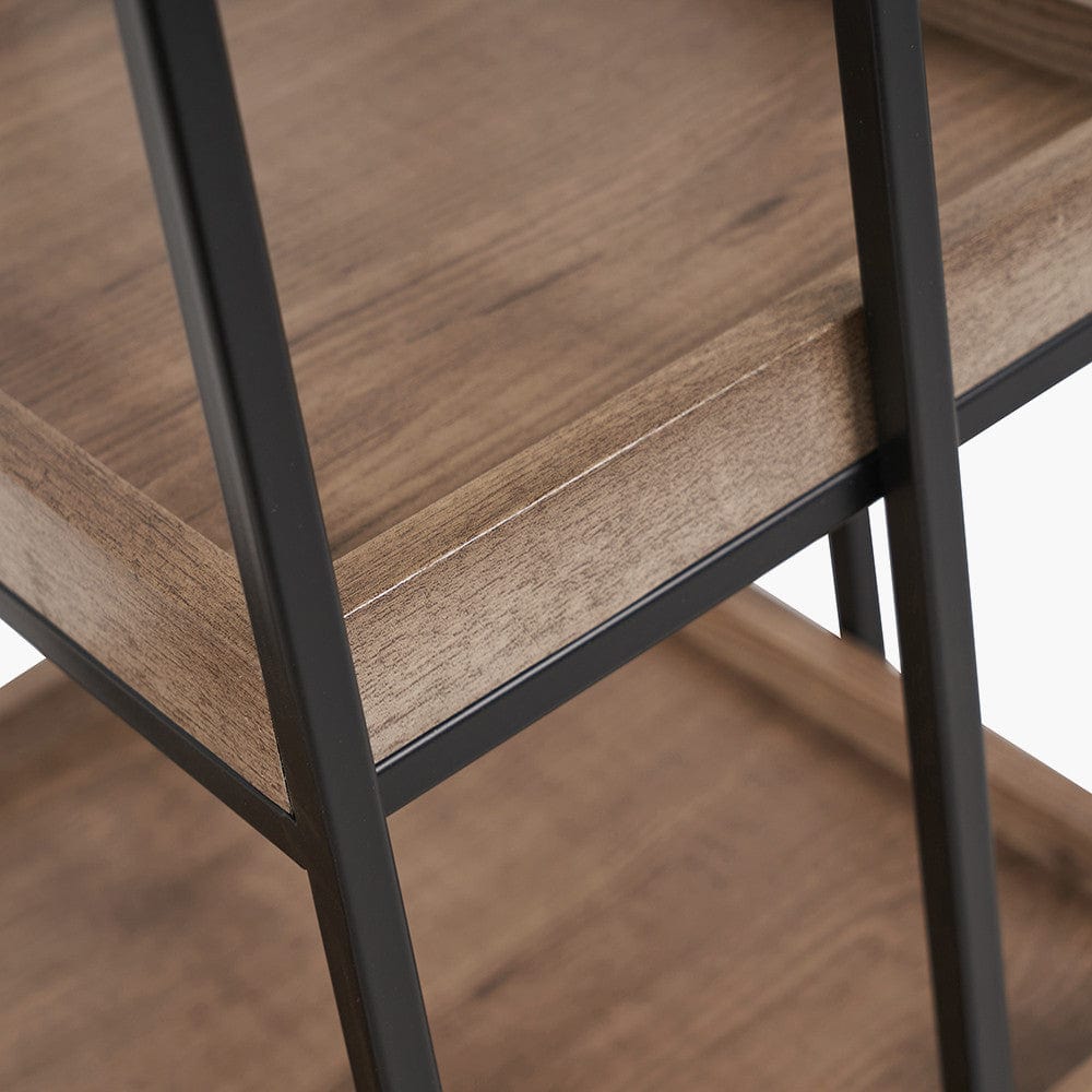 Gallery Natural Wood Veneer and Black Metal Bar Trolley.