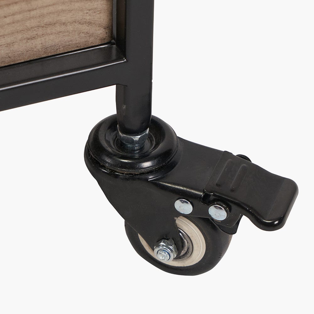 Gallery Natural Wood Veneer and Black Metal Bar Trolley.
