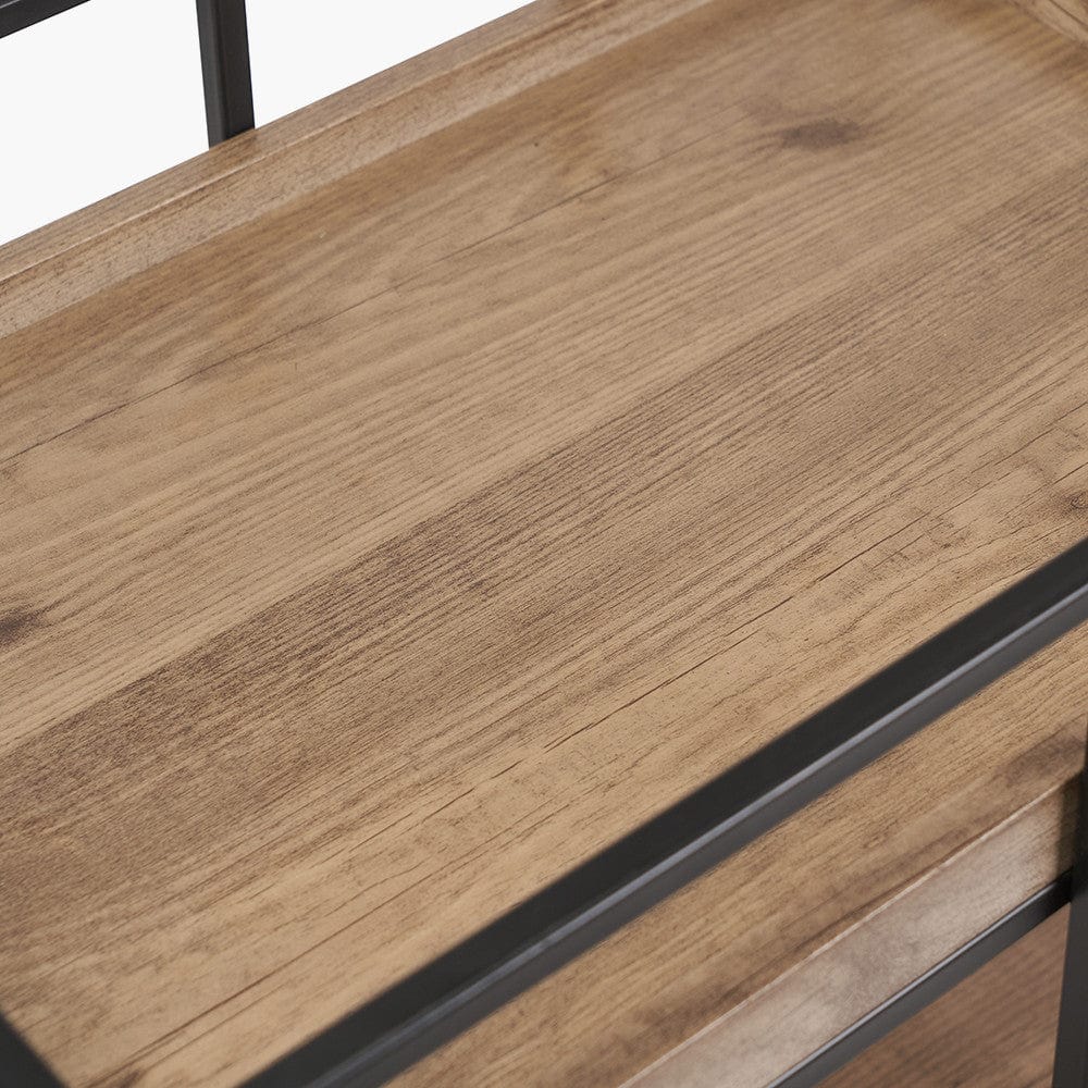 Gallery Natural Wood Veneer and Black Metal Bar Trolley.