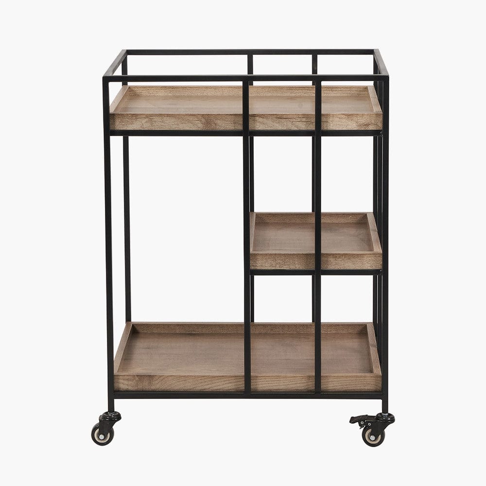 Pacific Lifestyle Outdoors Gallery Natural Wood Veneer and Black Metal Bar Trolley House of Isabella UK