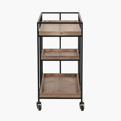 Pacific Lifestyle Outdoors Gallery Natural Wood Veneer and Black Metal Bar Trolley House of Isabella UK