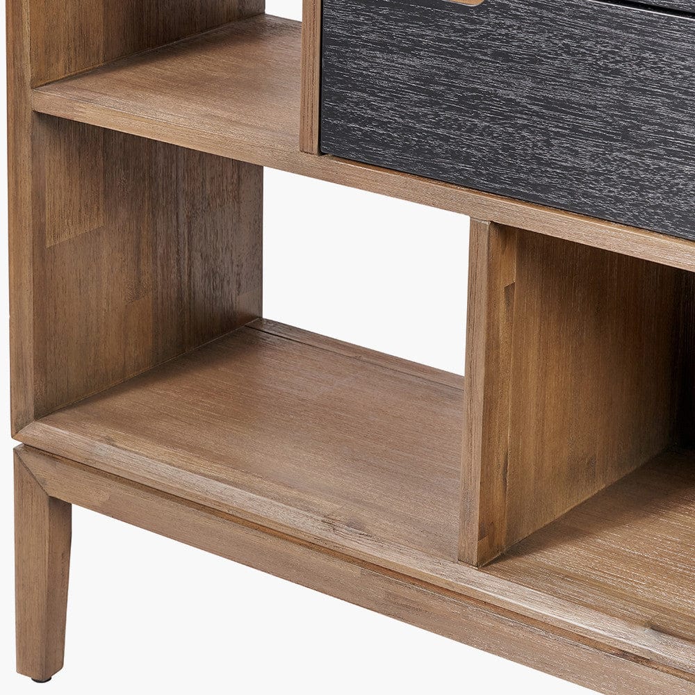 Gio Black and Natural Acacia Wood 2 Drawer, 7 Niche Shelf Unit.