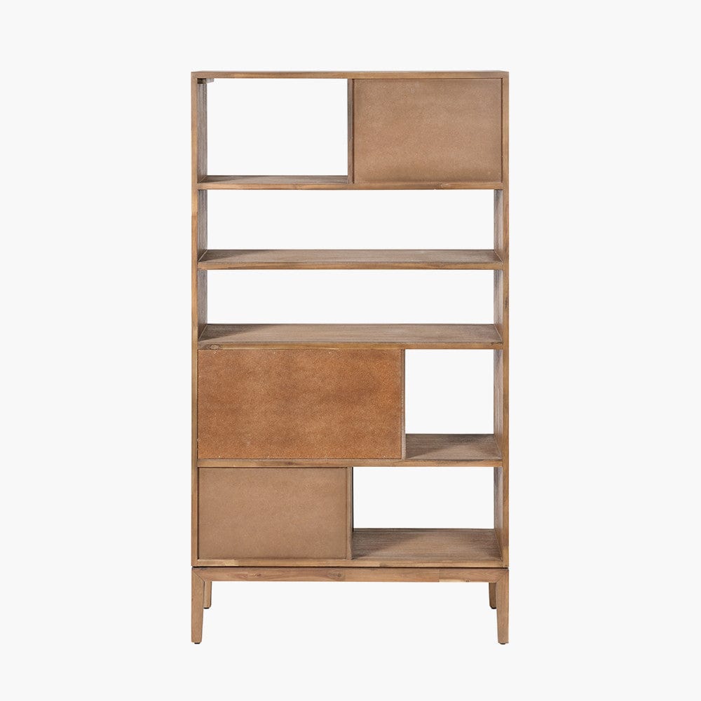 Gio Black and Natural Acacia Wood 2 Drawer, 7 Niche Shelf Unit.