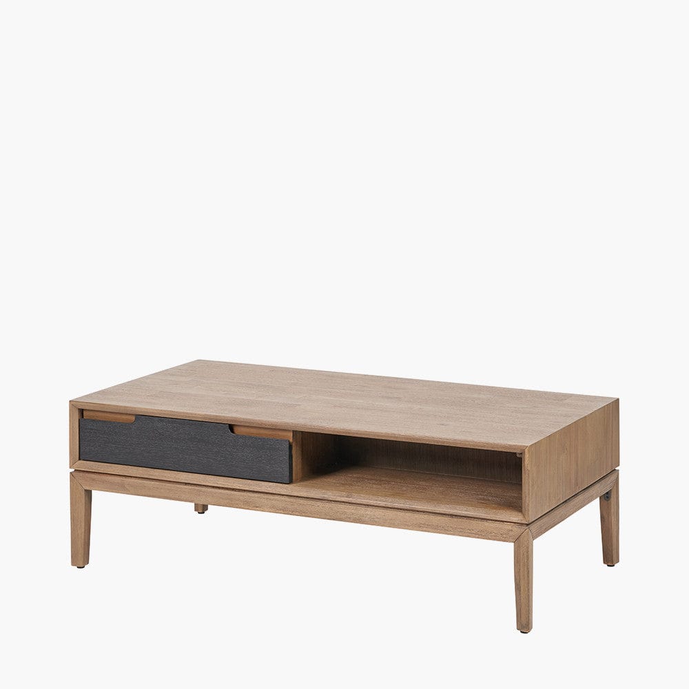 Gio Black and Natural Acacia Wood 2 Drawer Coffee Table.