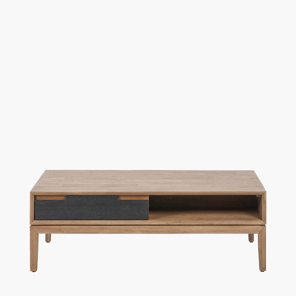 Gio Black and Natural Acacia Wood 2 Drawer Coffee Table.