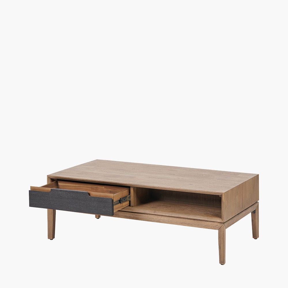 Gio Black and Natural Acacia Wood 2 Drawer Coffee Table.