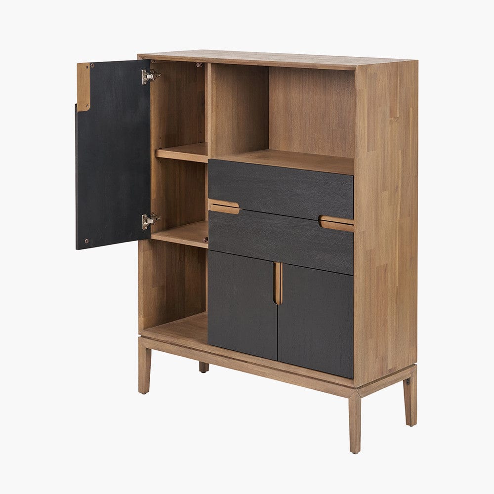 Gio Black and Natural Acacia Wood 3 Door, 2 Drawer, 2 Niche Shelf Unit.