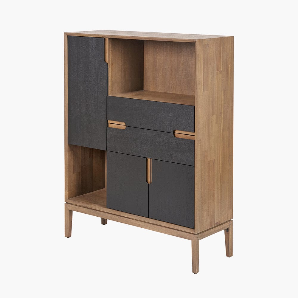 Gio Black and Natural Acacia Wood 3 Door, 2 Drawer, 2 Niche Shelf Unit.