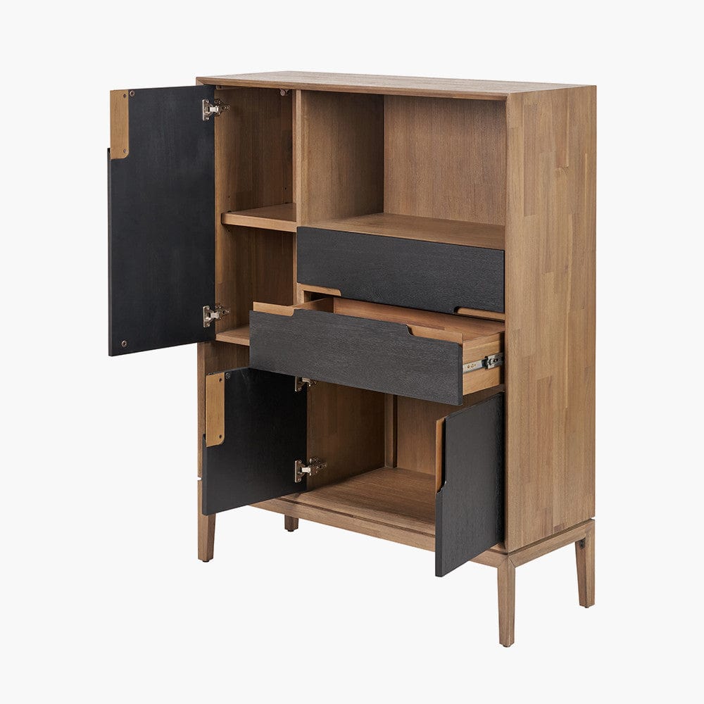 Gio Black and Natural Acacia Wood 3 Door, 2 Drawer, 2 Niche Shelf Unit.