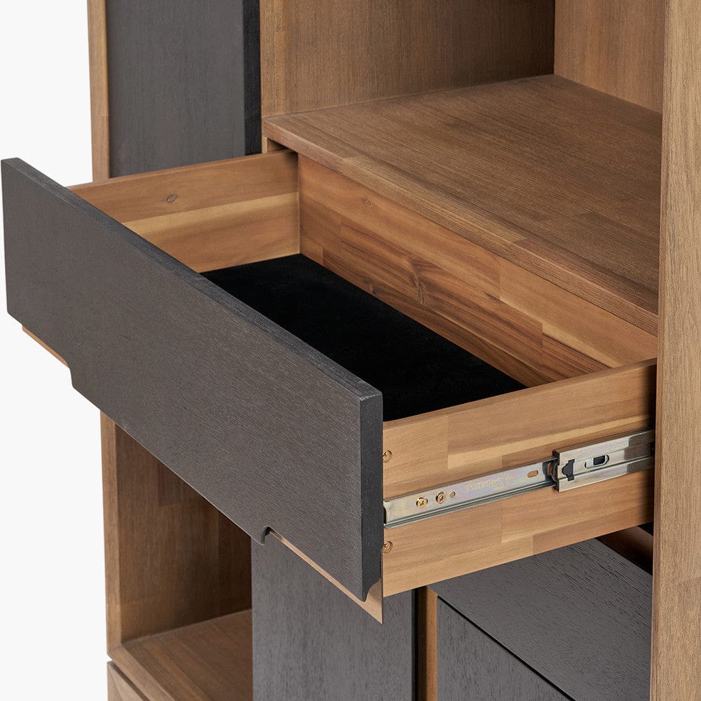 Gio Black and Natural Acacia Wood 3 Door, 2 Drawer, 2 Niche Shelf Unit.