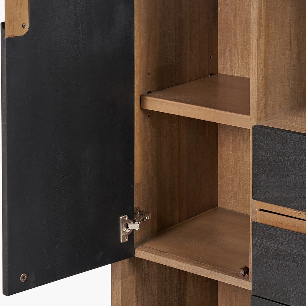 Gio Black and Natural Acacia Wood 3 Door, 2 Drawer, 2 Niche Shelf Unit.