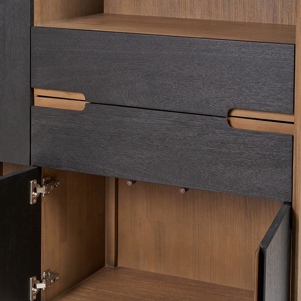 Gio Black and Natural Acacia Wood 3 Door, 2 Drawer, 2 Niche Shelf Unit.