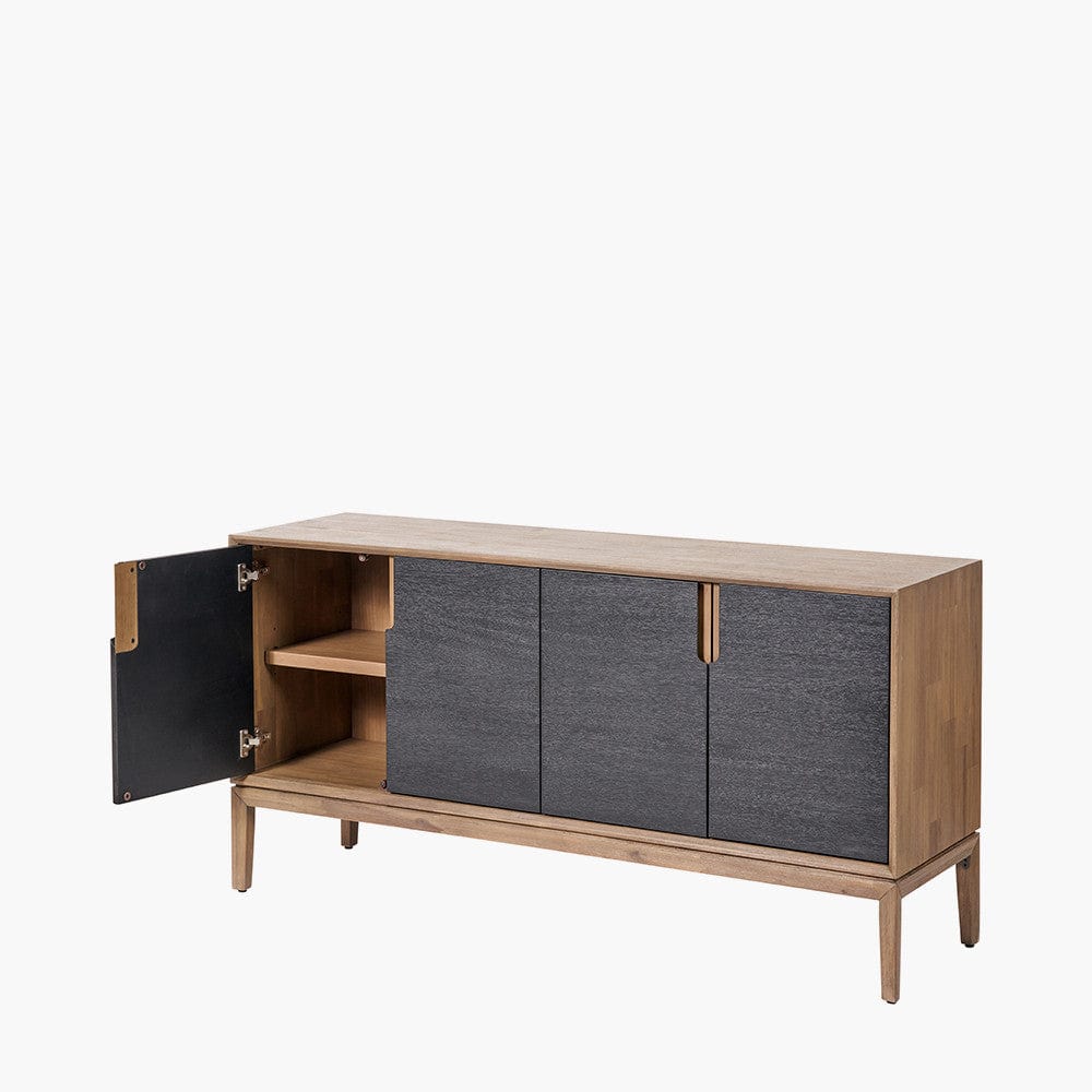 Gio Black and Natural Acacia Wood 4 Door Sideboard.