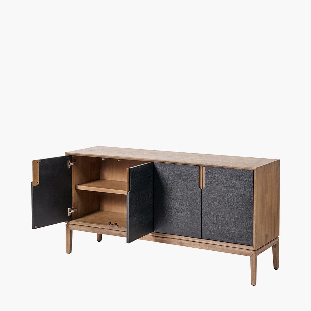Gio Black and Natural Acacia Wood 4 Door Sideboard.