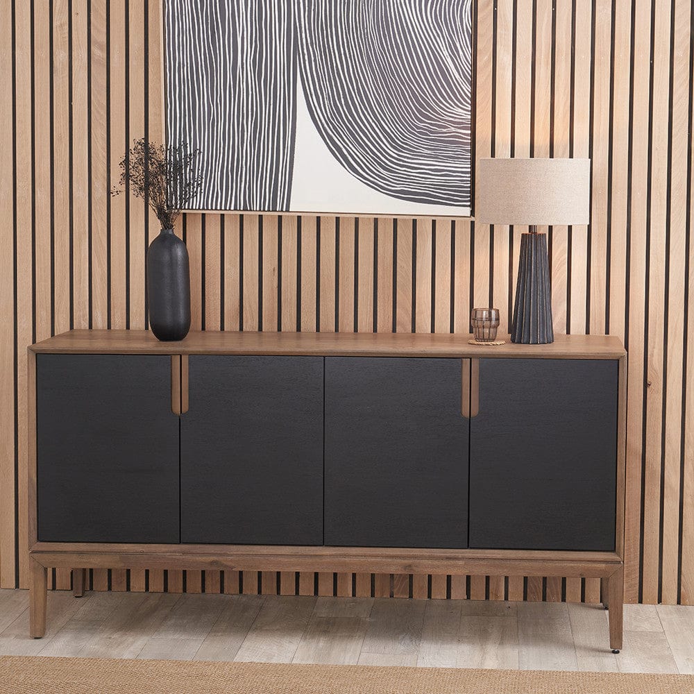 Gio Black and Natural Acacia Wood 4 Door Sideboard.