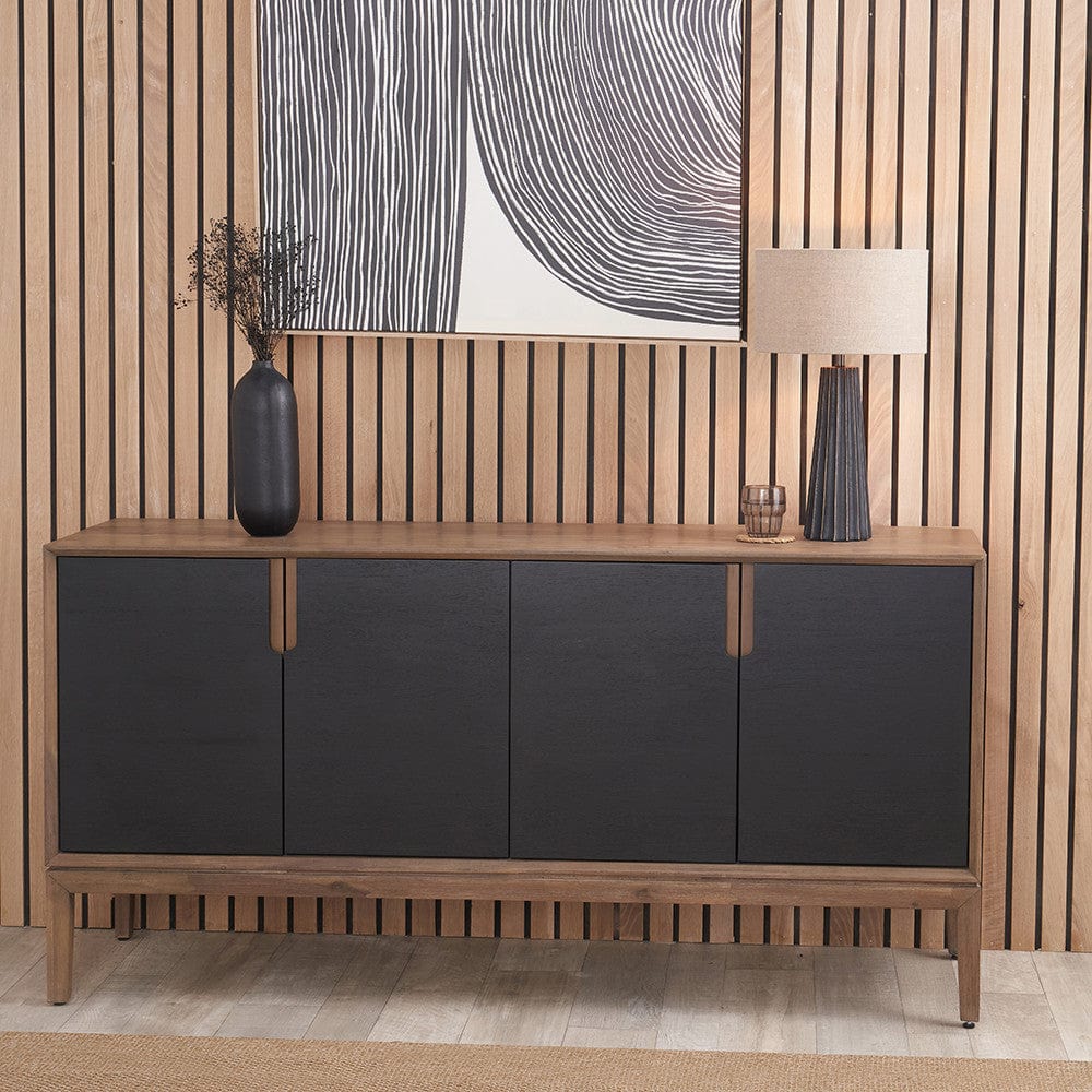 Pacific Lifestyle Outdoors Gio Black and Natural Acacia Wood 4 Door Sideboard House of Isabella UK