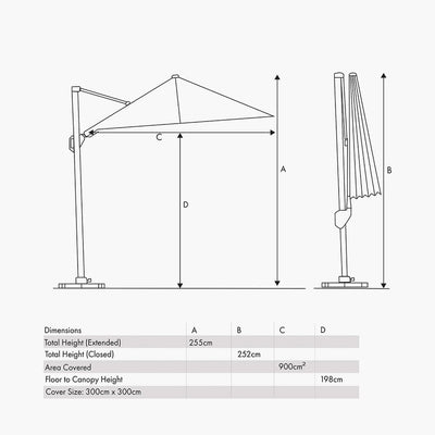 Pacific Lifestyle Outdoors Glow Challenger T2 3m Square Anthracite Parasol House of Isabella UK