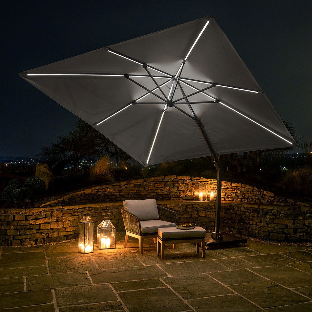 Pacific Lifestyle Outdoors Glow Challenger T2 3m Square Luna Grey Parasol House of Isabella UK