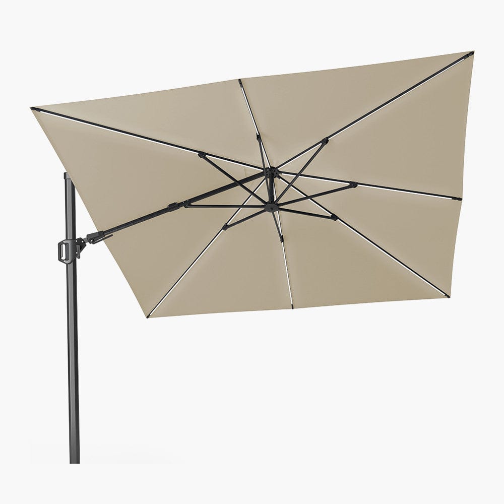 Pacific Lifestyle Outdoors Glow Challenger T2 3m Square Premium Champagne Free Arm Parasol House of Isabella UK
