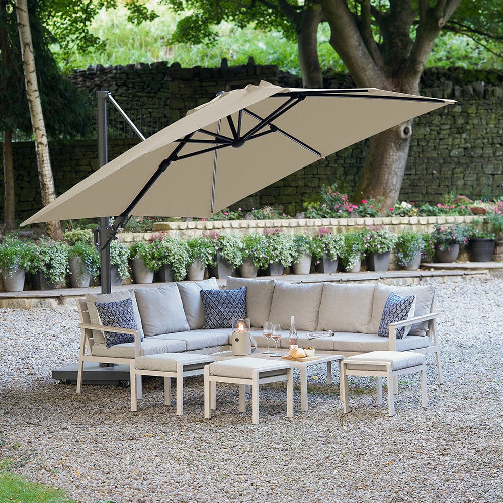 Pacific Lifestyle Outdoors Glow Challenger T2 3m Square Premium Champagne Free Arm Parasol House of Isabella UK