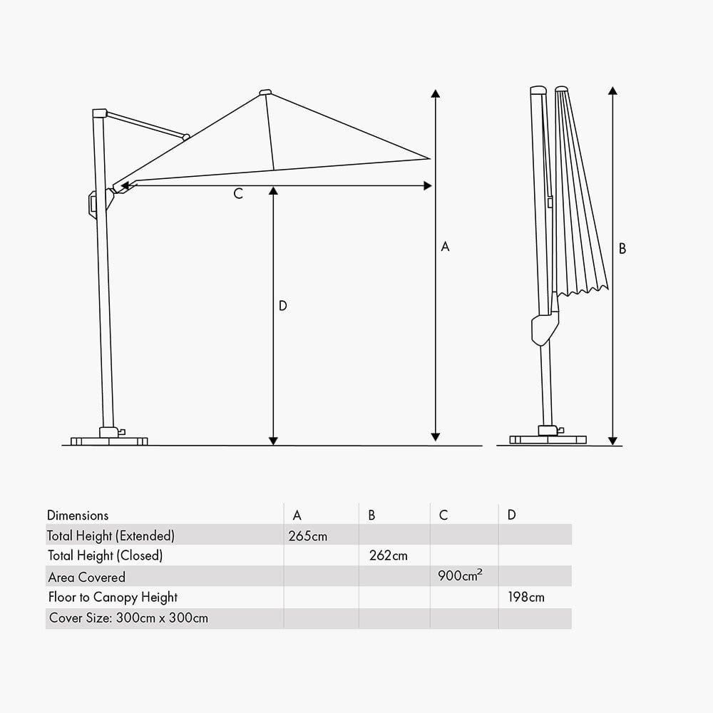 Glow Challenger T2 3m Square Sandstone / Champagne Free Arm Parasol.