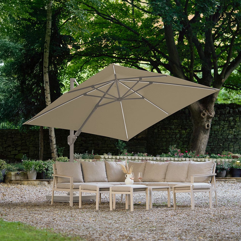 Glow Challenger T2 3m Square Sandstone / Champagne Free Arm Parasol.