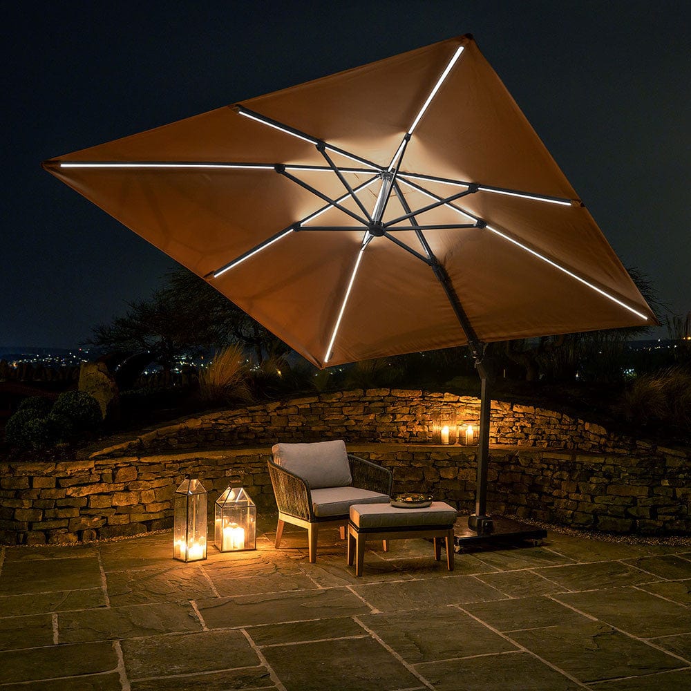 Glow Challenger T2 3m Square Taupe Parasol.