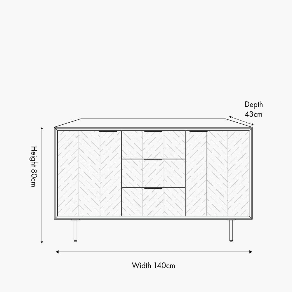 Pacific Lifestyle Outdoors Hailee Black and Natural Chevron Oak and Pine Wood 2 Door 3 Drawer Sideboard House of Isabella UK