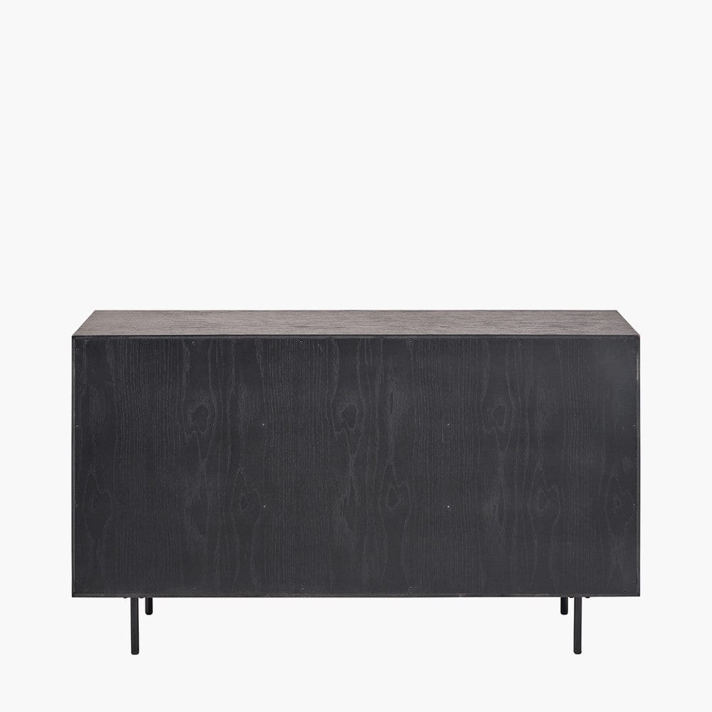 Hailee Black and Natural Chevron Oak and Pine Wood 2 Door 3 Drawer Sideboard.