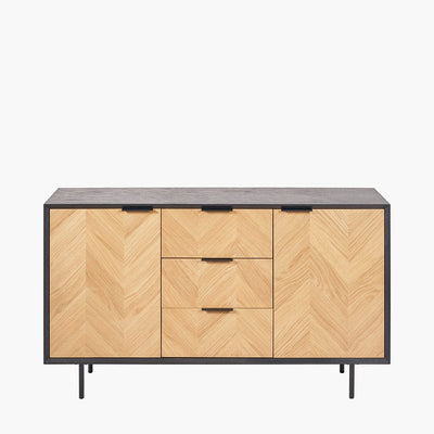 Pacific Lifestyle Outdoors Hailee Black and Natural Chevron Oak and Pine Wood 2 Door 3 Drawer Sideboard House of Isabella UK