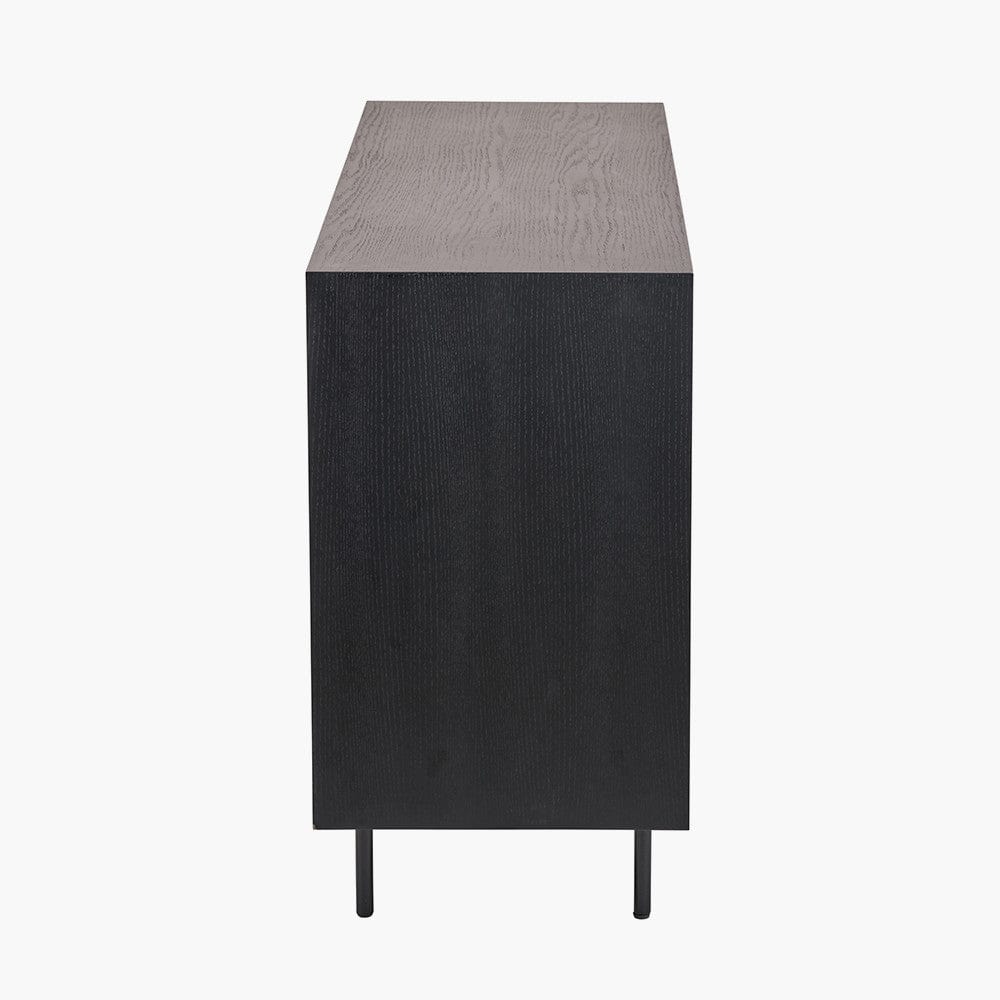 Hailee Black and Natural Chevron Oak and Pine Wood 2 Door 3 Drawer Sideboard.