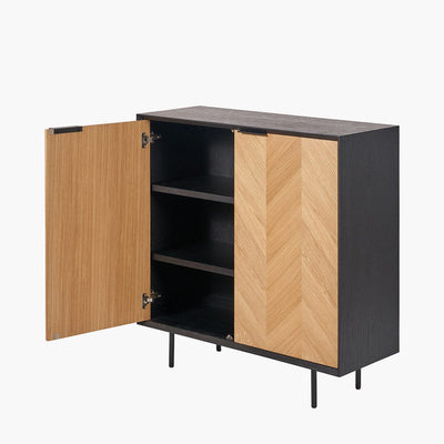 Pacific Lifestyle Outdoors Hailee Black and Natural Chevron Oak and Pine Wood 2 Door Bar Cabinet House of Isabella UK