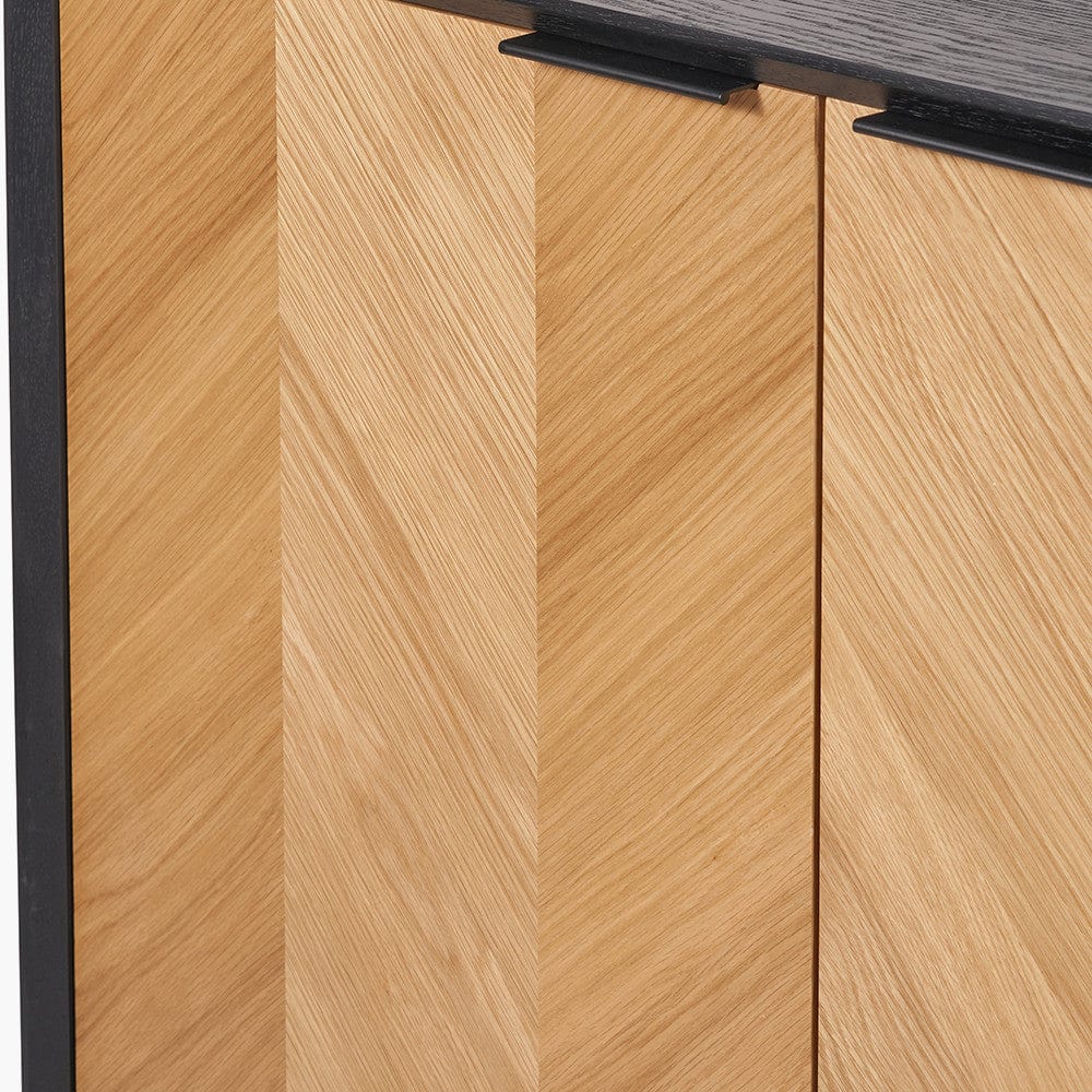 Hailee Black and Natural Chevron Oak and Pine Wood 2 Door Bar Cabinet.