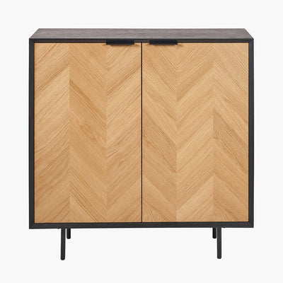 Pacific Lifestyle Outdoors Hailee Black and Natural Chevron Oak and Pine Wood 2 Door Bar Cabinet House of Isabella UK