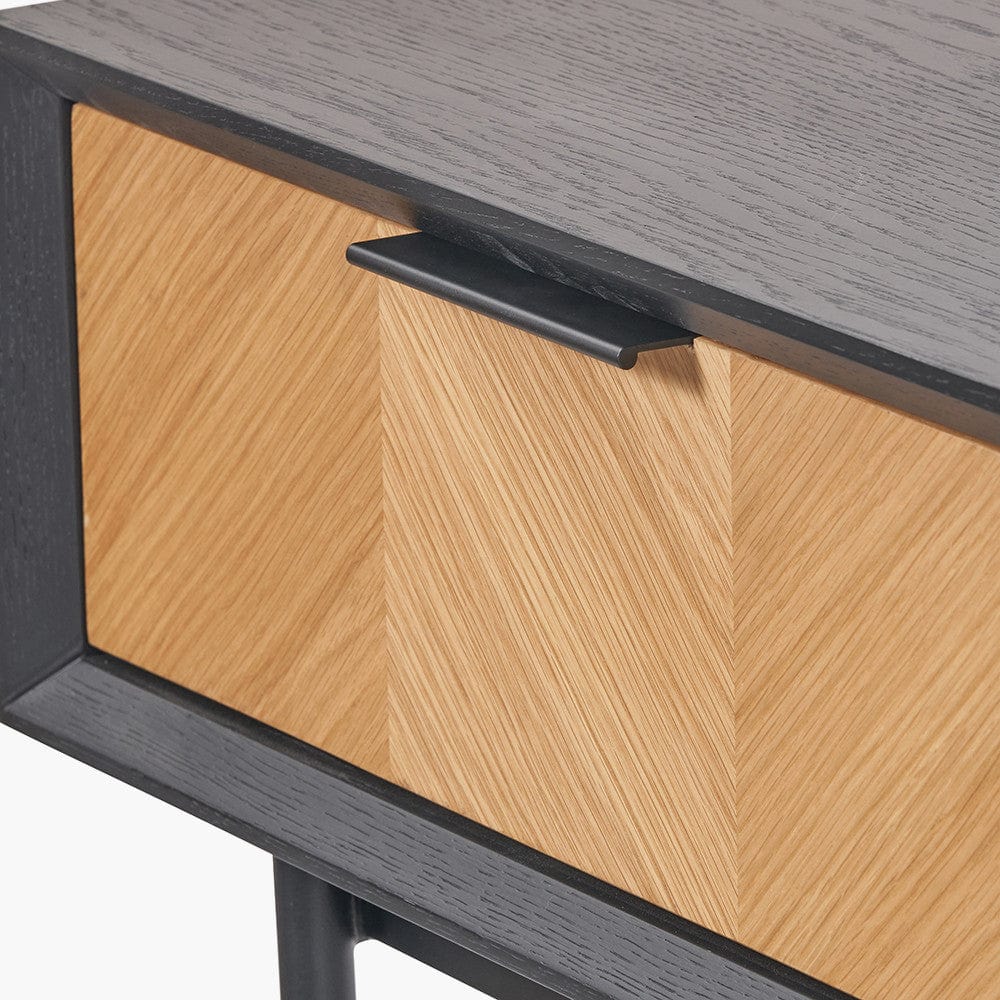 Hailee Black and Natural Chevron Oak and Pine Wood 2 Drawer Console Table.