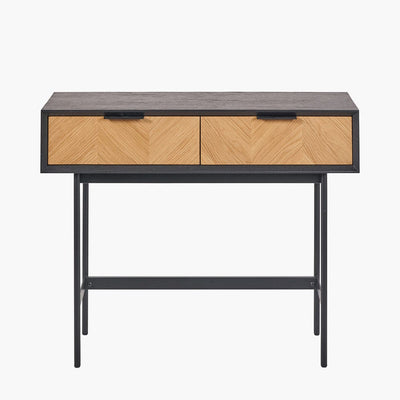 Pacific Lifestyle Outdoors Hailee Black and Natural Chevron Oak and Pine Wood 2 Drawer Console Table House of Isabella UK